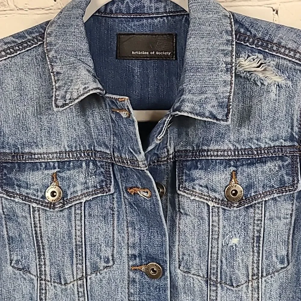 Articles of Society Distressed Denim Trucker Jacket Medium Wash Women XS Capsule
